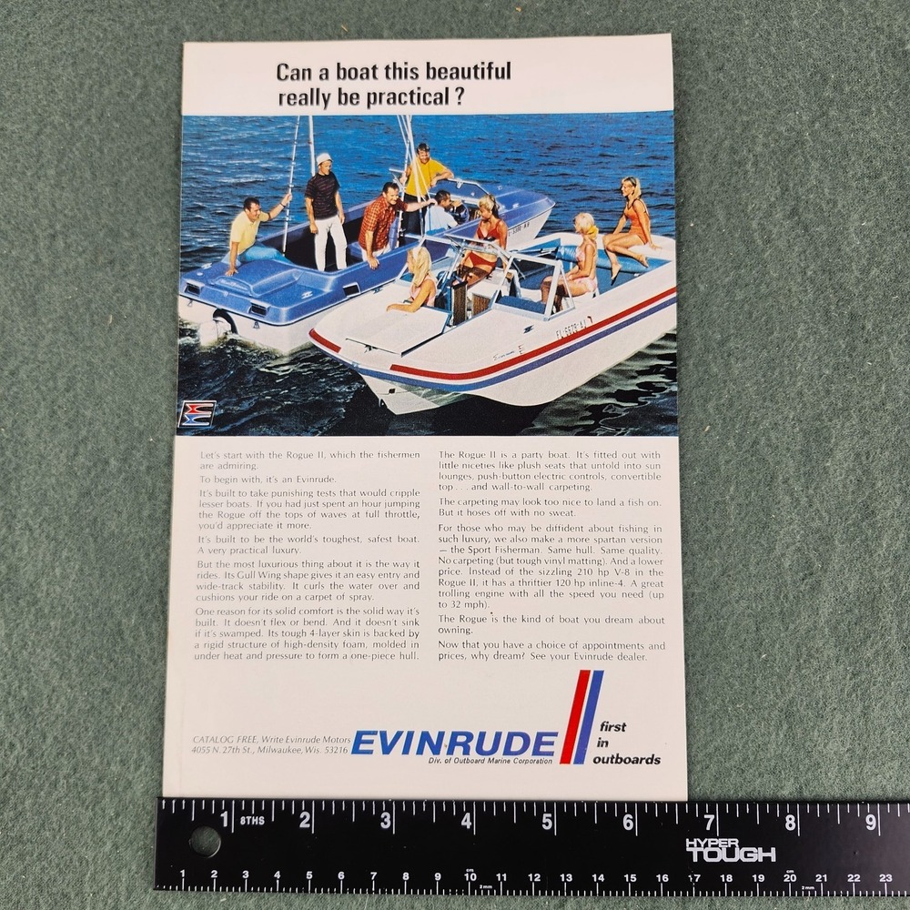 Evenrude Outboard Motors Family Boating Beach Fun Happy‎ Vintage Print Ad 1969